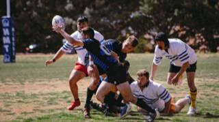 Rugby player catching ball